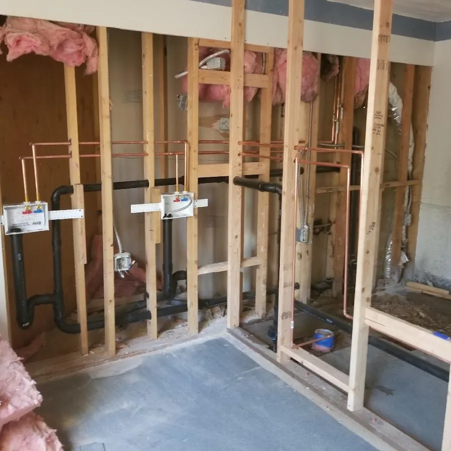 Copper pipe rough-in and plumbing installation in Merrydale